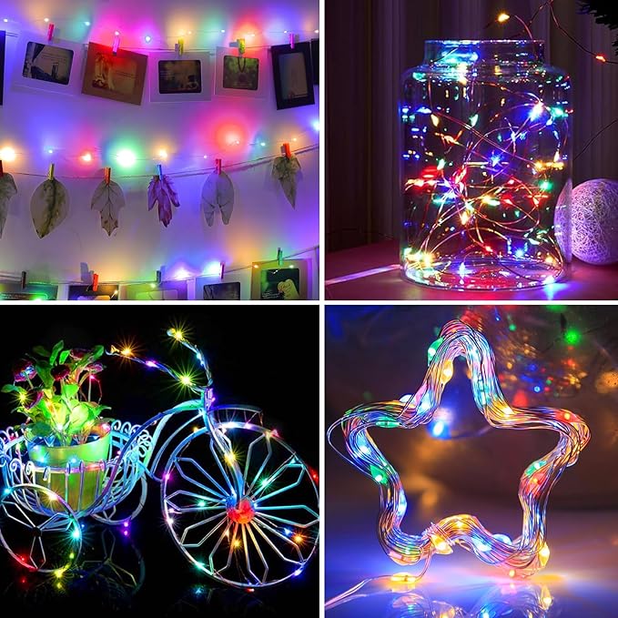 2Pack USB Plug in Fairy String Lights,16ft 50 LED Copper with Remote and Timer, 8 Modes Waterproof Twinkle String Lights Battery Powered for Bedroom Indoor Party Wedding Christmas Decoration