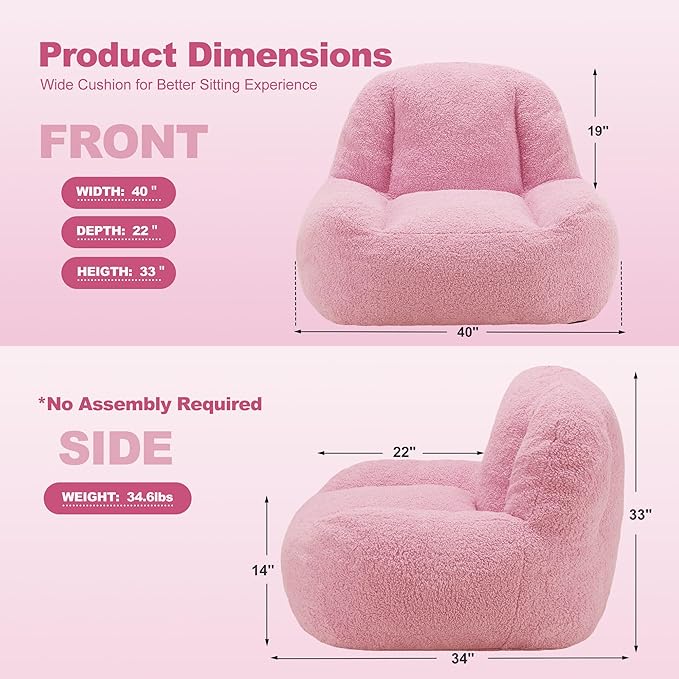 Homguava Bean Bag Chairs for Adults,Giant Beanbag Couch Adult Bean Bag Chair with Filler Included,Modern Lazy Sofa Comfy Chair for Living Room(Soft Pink)