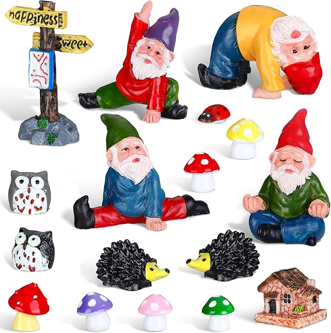 Jetec Gnomes Fairy Resin Statues Miniature Garden Accessories Mini Dwarf Figurine Fairy Miniature Ornament DIY Kit Micro Landscape Ornaments for Outdoor Indoor Patio Yard Lawn Garden ﻿(Yoga Gnomes)