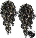 RECUTMS Black Fake Hanging Plants Realistic Artificial Hanging Plants Outdoor with LED String Lamps Hanging Leaves Vines Plastic Rose Flowers All Year Round Decor for Halloween (Black)