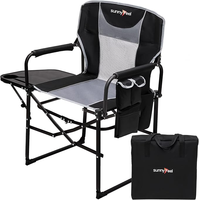 SUNNYFEEL Camping Directors Chair, Heavy Duty,Oversized Portable Folding Chair with Side Table, Pocket for Beach, Fishing,Trip,Picnic,Lawn,Concert Outdoor Foldable Camp Chairs
