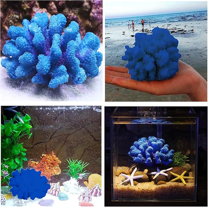 PINVNBY Artificial Coral Ornament, Underwater Sea Plants Decorations, Aquarium Coral Decor Craft Resin Aquarium Plants for Fish Tank Decor Landscape (Blue)