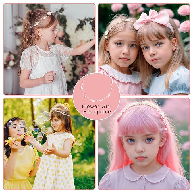 Golden Flower Girl Headpiece, Flower Crown for Girls Hair Accessory Headband Headpiece Headband Piece for Wedding Crowns for Weddings for Party First Communion Photography