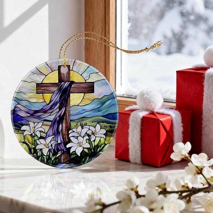 Cross Ornament | Christian Christmas Ornaments, Religious Christmas Decorations, Hanging Ornaments for Tree | Religious Decor, Christian Faith Gifts | Easter Gifts, Baptism Gift, Confirmation Gift