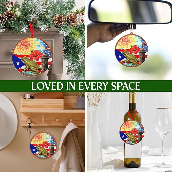 FLAGWIX Christmas Puerto Rico Gifts for Women Men - Coqui Frog Suncatcher Ornaments for Tree Decorations - Puerto Rico Christmas Ornament 2025, House Warming Gifts for Mom Dad, Friend Gift Ideas