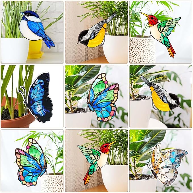 Bird Acrylic Stakes 4.5 Inch Colorful Garden Decoration Acrylic Plant Label Signs for Flower Pot Planter House Decors Indoor Outdoor Plant Pot Decoration (Bird 1)