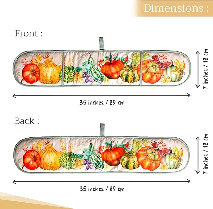Maison d' Hermine Double Oven Mitt (7" x 35") 100% Cotton Heat Resistant BBQ Cooking Gloves with Loop for Thanksgiving Christmas Decorations Baking Cooking Barbeque Handling Hot Pan (Lumina)