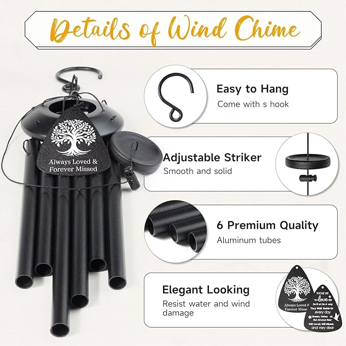 Memorial Gifts for Loss of Loved one, 25''Memorial Wind Chimes of Sympathy Gifts for Loss of Love one,Condolence/Bereavement/Remembrance Gift,Windchime in Memory,Funeral Decor for Garden Outside,Black
