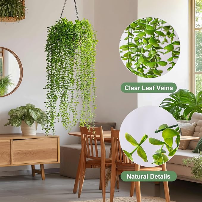 4PCS Fake Hanging Plants Set - Ultra Realistic Artificial Vine with Lifelike Leaves, Zero Maintenance Home & Office Decor for Wall, Shelf, Wedding Arch