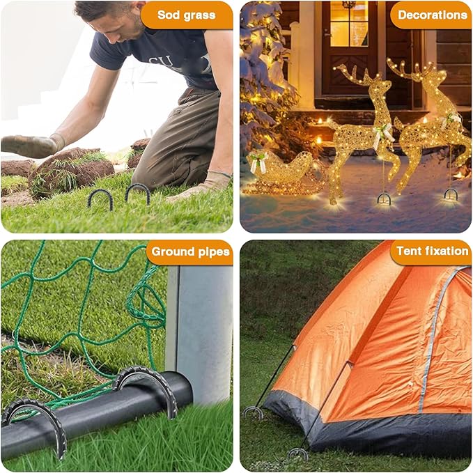 8 Inch Rebar Stakes Heavy Duty, 10 Pack Garden Stake U-Hook, Electrostatic Rust Proof Metal Stakes for Tent, Landscape,Outdoor Decorations, Fabric Ground Cover, Tube Fixing