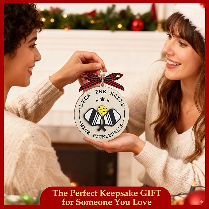 2 Layer Pickleball Christmas Ornament - Pickle Ball Ornaments for Christmas Tree - Pickleball Gifts for Women, Men Players - Sport Ornament 2025 - Pickle Ball Gifts - Deck The Halls with Pickleballs