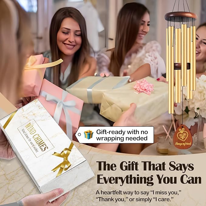 Lintriguinlgy Friendship Wind Chimes for Women, 26" Best Friend Wind Chimes for Female Friends, Friendship Windchimes Outdoor Decor, Best Friend Birthday Gifts for Women, Sentimental BFF Gift Ideas