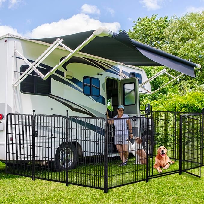 Tall Garden Fences and Borders for Dogs, 4.6ft High Dog Fence, 6 Panels Total 13.3 Ft Long, Gate 21 inches Wide with Low Sills. Modular Fencing, Dog Fence Outdoor for Yard