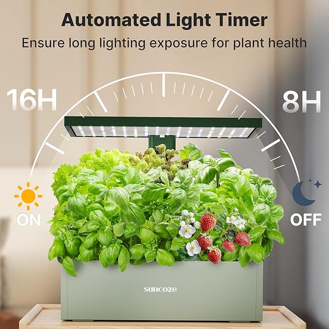 SUNCOZE 20 Pods Hydroponics Growing System Kit, Indoor Herb Garden with Grow Light 30W, 10L Large Water Tank with Adjustable Height to 25", Quiet Pump, Gardening Gifts, Green