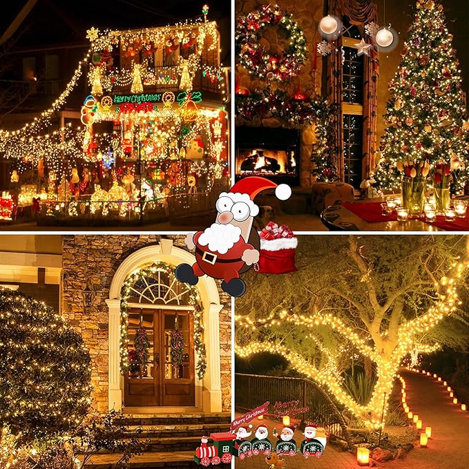 2 Pack 200 LED Solar String Lights for Outside, Solar Christmas Lights Outdoor Waterproof, Solar Outdoor String Light with 8 Lighting Modes for Xmas Tree Wedding Party Garden Decorations (Warm White)