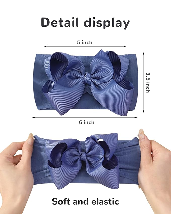 doboi Baby Girl Headband - 12pcs Nylon Hair Accessories with Big Ribbon Bows, Soft Lightweight Headbands for Baby Girls Infant Newborn Toddler