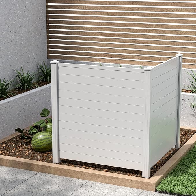 RELAX4LIFE Privacy Fence Screen, PVC Decorative Garden Fence Vinyl Fence Panels W/3 Cuspidal Stakes, Trash Enclosure 48" W x 48" H Air Conditioner Fence for Garden Yard Patio Lawn (1, White)