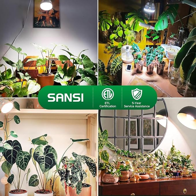 SANSI Dimmable Grow Light Bulb, Full Spectrum with Remote Control, Auto On Off Timing 4 8 12 Hrs, 10W PAR20 (150 Watt Equiv) Grow Lamp with Optical Lens for High PPFD, Energy Saving for Indoor Plants