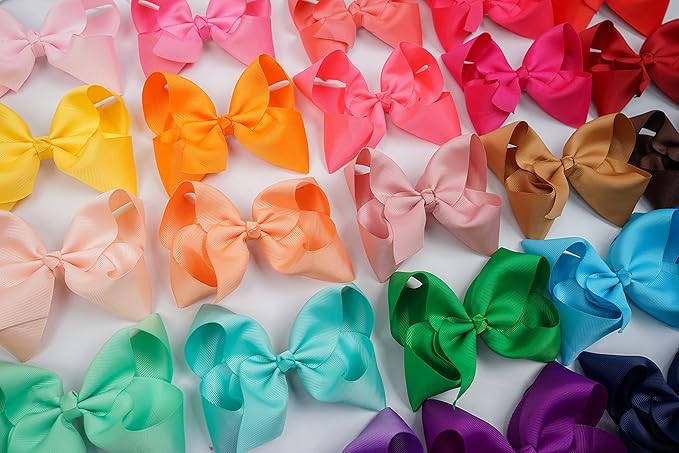 CÉLLOT Big Bows for Girls 40 PCS Grosgrain Ribbon Boutique 6 Inch Hair Bow Alligator Clips For Girls Teens Toddlers Kids in Pairs