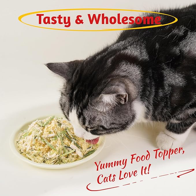 Just Try 8 oz Cat Grass Treats Freeze Dried Cat Food Toppers Mixers Hairball Control Low Calorie Real Chicken Egg Yolk Dental Care Healthy Cat Snacks Treats for Indoor Cats