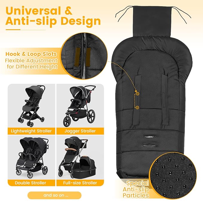 Orzbow Warm Bunting Bag Universal, Stroller Sleeping Bag Cold Weather, Waterproof Toddler Footmuff (Black, Large)