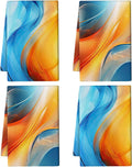 Orange Blue Kitchen Dish Towels Set of 4, Soft Absorbent Marble Decorative Tea