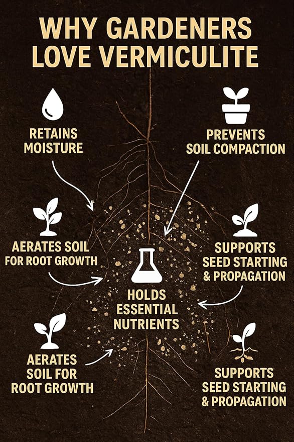 Horticultural Organic Vermiculite for Plants - Medium Grade - Natural Soil Additive for Gardening, Houseplants, Mushrooms, Potted Plants, Hydroponics, Terrariums (5 Quart)