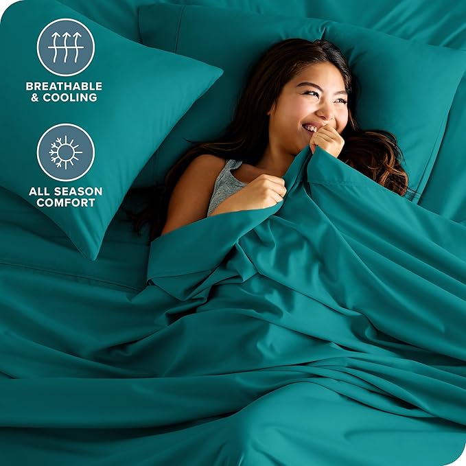 Bare Home King Sheet Set - Luxury 1800 Ultra-Soft Microfiber King Bed Sheets - Double Brushed - Deep Pockets - Easy Fit - 4 Piece Set - Bedding Sheets & Pillowcases (King, Emerald)