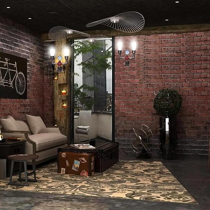 XEYOU Retro Wall lamp Vintage Industrial Steampunk Wall Sconce 2 Lights Metal Water Pipe Style Wall Mounted Lamp Light Fixture E26 Edison Bulb for Cafe Bar Loft Restaurant Hallway (Golden Rust)