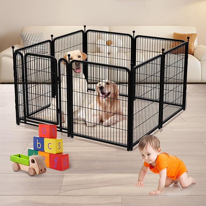 Garden Fencing 36 Inch High, 4 Panels Total 8.9 Ft(L) Dog Fencing Outdoor for Yard, 4 One-Sided Plate, No Door, Anti Dig Fence Barrier, Dog Pen, Rabbit Fence, Garden Fences and Borders