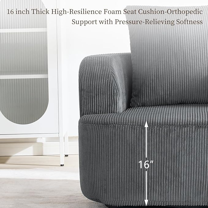 Furnimart 360° Swivel Barrel Accent Chair, Round Upholstered Comfy Lounge Chair, Corduroy High-Resilienc Foam Single Sofa, No Assembly Wide Seat for Living Room, Bedroom, Apartment (Gray)