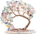 mookaitedecor Natural Fluorite Crystal Money Tree Agate Slice Base Feng Shui Bonsai Crystal Tree for Wealth Luck Desk Decor, 3-4 Inch High