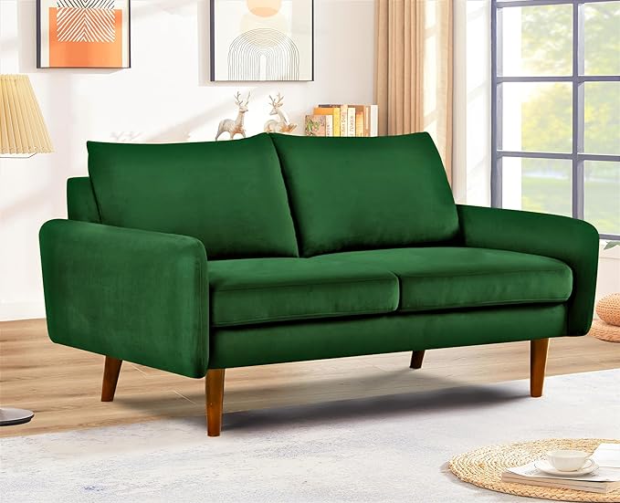 Container Furniture Direct Kent Velvet Loveseat Sofa for Modern Living Rooms and Compact Spaces, Comfy 2 Seater Couch Studio Apartment Furniture with Sleek Design, Green