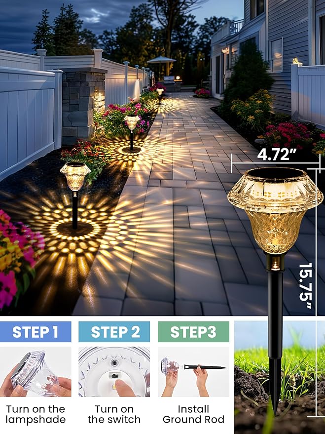 SOLPEX Solar Pathway Lights Garden Decor for Yard, Garden Lights Solar Powered Waterproof Landscape Lighting, Solar Outdoor Lights Porch Decor for Path Walkway Driveway (8 Pack Warm White)