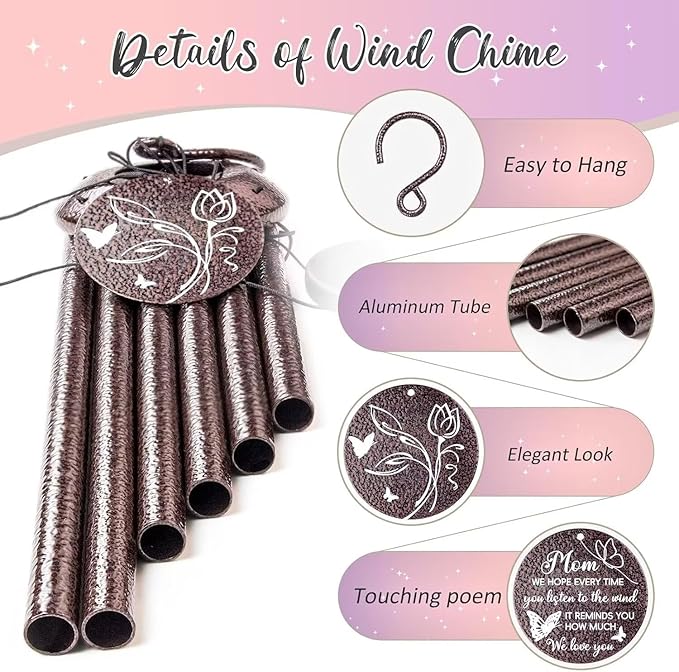 Gifts for Mom, 25''Wind Chimes, Mother Birthday Gifts for mom from Daughter Son, Mothers Day, Thanksgiving, Christmas Day Gift Ideas for Love Rreminder
