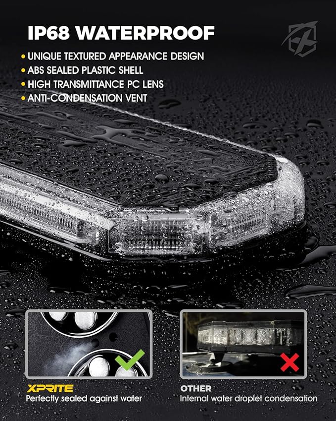 Xprite White Red Rooftop Emergency Strobe Light Bar, US Flag Beacon Safety Flashing Volunteer Firefighter Lights w/Control Panel Magnetic Base for First Responder Vehicles Fire Trucks