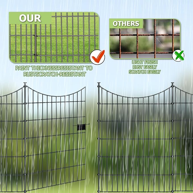 10 Panels Garden Fence Dog Fence Outdoor for Yard, 40in H x 23.6ft L Rustproof Metal Fencing with Ground Stakes | No Dig Animal Proof Containment for Pets/Rabbits | Durable Patio Security Panels