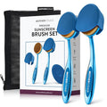 Mothercould Premium Sunscreen Brush Set Kids & Baby Sunblock Applicator with Metal Handles, Travel Bag, 2 Brushes, 2 Caps, & Cleaning Mat Mess-Free Sun Care (2 Pack) (Blue)