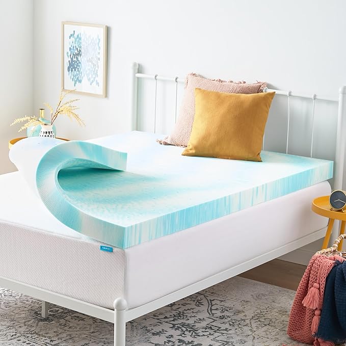 Linenspa 4 Inch Gel Swirl Memory Foam Mattress Topper – Cooling Gel Infused – Pressure Relieving Bed Topper - Mattress Pad – CertiPUR Certified - Twin Size