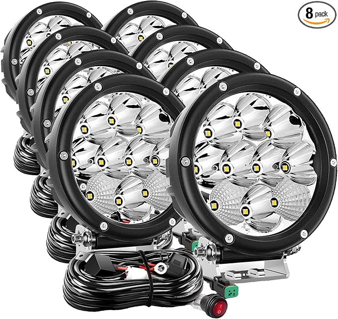 Nilight 5.7 Inch Round 50W LED Driving Light w/ 16AWG DT Connector Wiring Harness 6500LM IP68 Spot Flood Combo Work Lamp for Offroad ATV UTV SUV Motorcycle Truck Tractor Boat (Pack of 4)