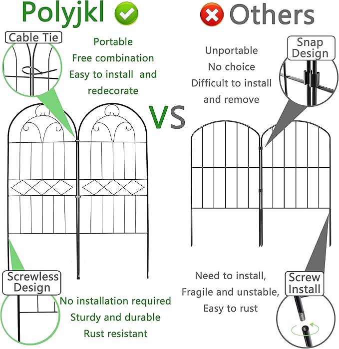 Decorative Garden Fence 10 Pack, 30in (H) x 10ft (L) Rustproof Metal Wire Animal Barrier, Arched Flower Edging Border Fencing Panel for Dog, Yard, Patio, Outdoor, Decor