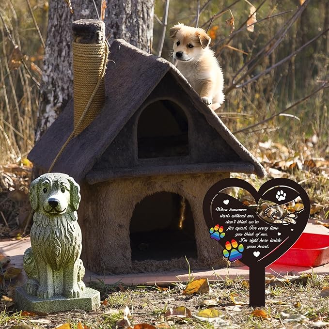 Grave Decorations for Cemetery Rainbow Bridge Dog Memorial Gifts Pet Grave Markers Dog Metal Garden Stake Headstones Decoration Graveyard Remembrance Graveside Sign for Outdoors