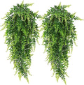RECUTMS Hanging Artificial Plants 4Pcs UV Resistant Fake Boston Fern Realistic Faux Greenery Plastic Ivy Vines for Wall Home Room Garden Wedding Party Garland Outside Decoration(Green)
