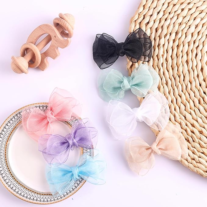 3.5-Inch Organza Hair Bows for Girls - Elegant Sheer Ribbon Alligator Clips for Toddlers, Kids, and Teens - Pack of 2, Royal Blue