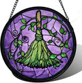 Stained Glass Window Hanging - Halloween Decorations Witch Magic Broom Suncatcher for Doors Garden Indoor Funny Spooky Sun Catchers Gothic Decor Horror Gifts for Women Men Friend 6.3 in