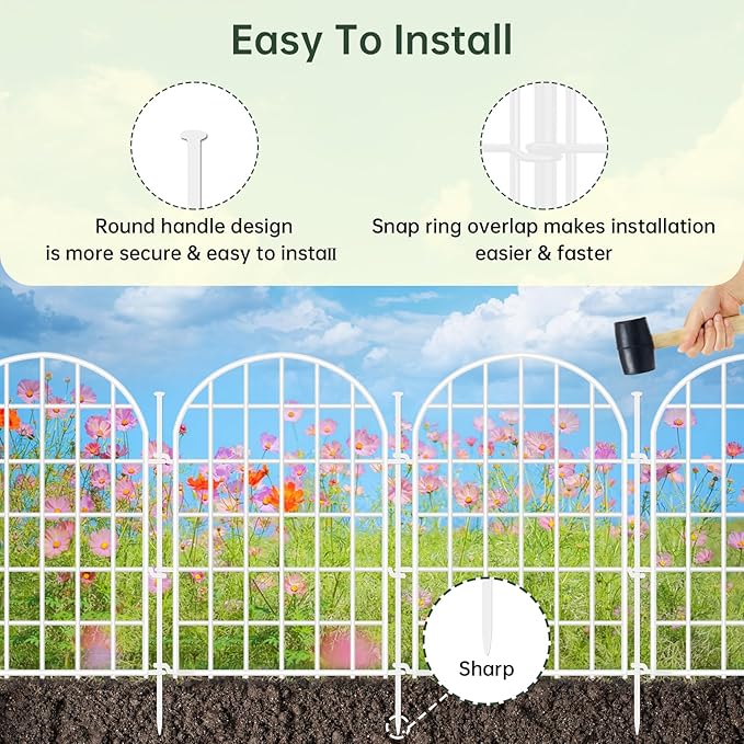32.5ft(L) x 22in(H) Panels Garden Fence, 30 Panels Arched No Dig Fence, Decorative Animal Barrier Fencing with Ground Stake, Rustproof Metal Garden Edging Border for Dog, Outdoor Patio Decor, White