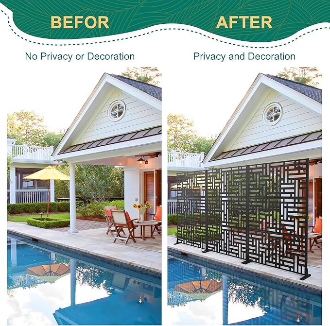 72" H×47" W Metal Privacy Screen Outdoor Privacy Screen Freestanding, Outdoor Privacy Screens and Panels for Patio Lawn Deck(Consists of 3 Panels)