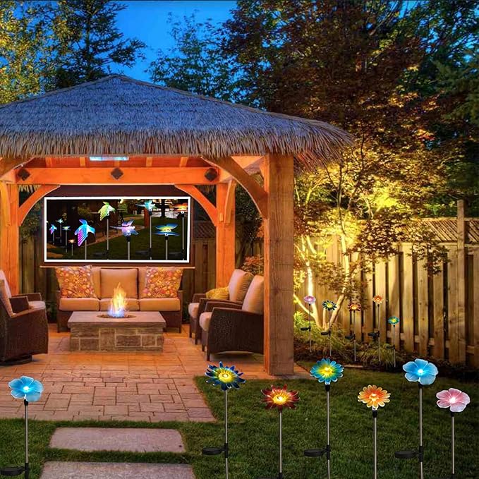 Solar Garden Outdoor Lights Decor,6 Pack Stake Yard Figurine Colorful Flower Light for Outside Pathway, Garden, Lawn, Patio, Driveway