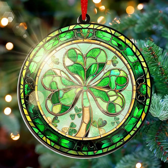 FLAGWIX Christmas Irish Gifts for Women Men - Suncatcher Ornaments 2025 for Tree Decorations - Spiritual Gifts for Women Men, Irish Ornaments for Good Luck Shamrock Home Decor