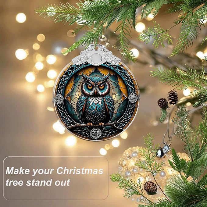 Owl Stained Glass Ornament - Hanging Ornaments for Christmas Tree, Christmas Ornaments Xmas Decorations, Holiday Keepsake Present Exchange Ideas